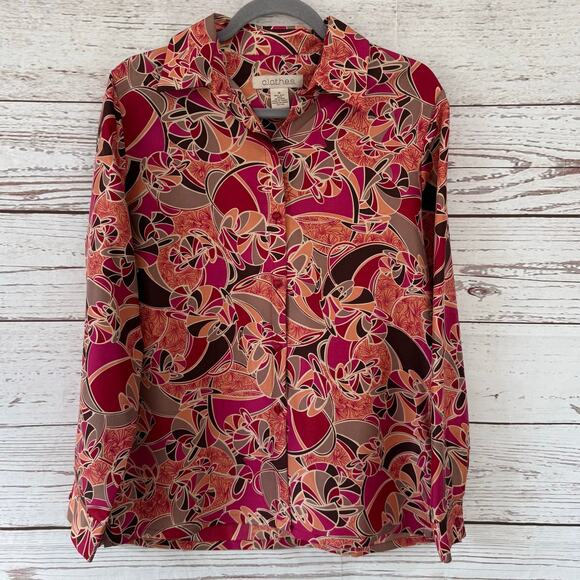 C.L.O.T.H.E.S. New Women's Multicolor 100%Silk Button Down Top Size Medium - Picture 1 of 13